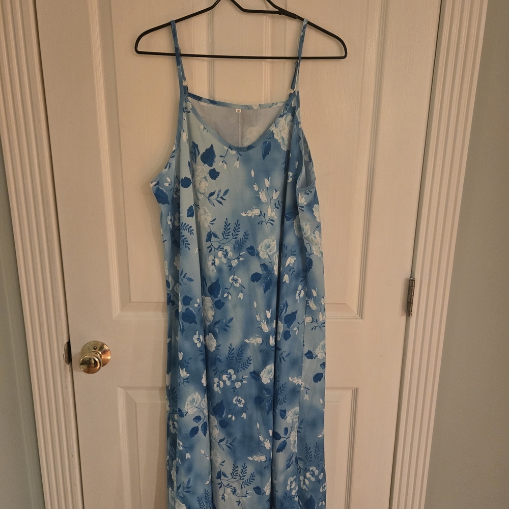 Blue Floral Maxi Slip Dress